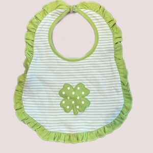 Magnolia Baby NWOT Green Striped Baby Bib with Clover Design